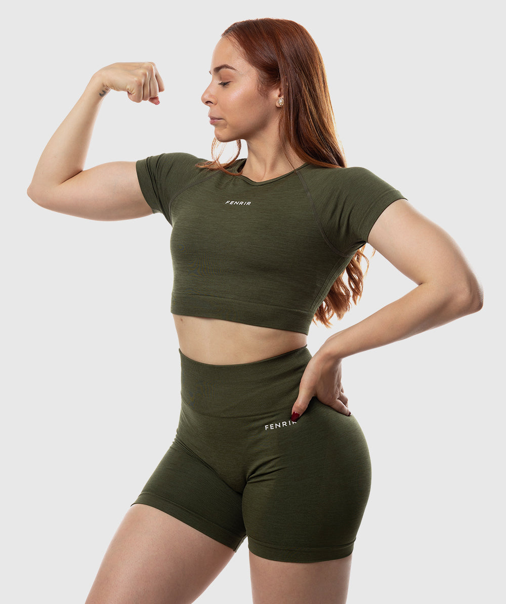 SET CROP TOP SS + SHORT VERDE ARMY
