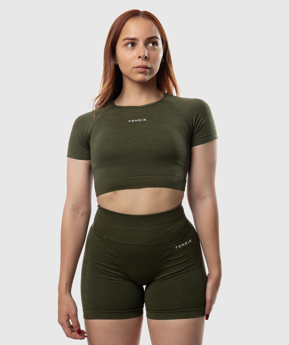 Empower Crop Top SS Verde Army