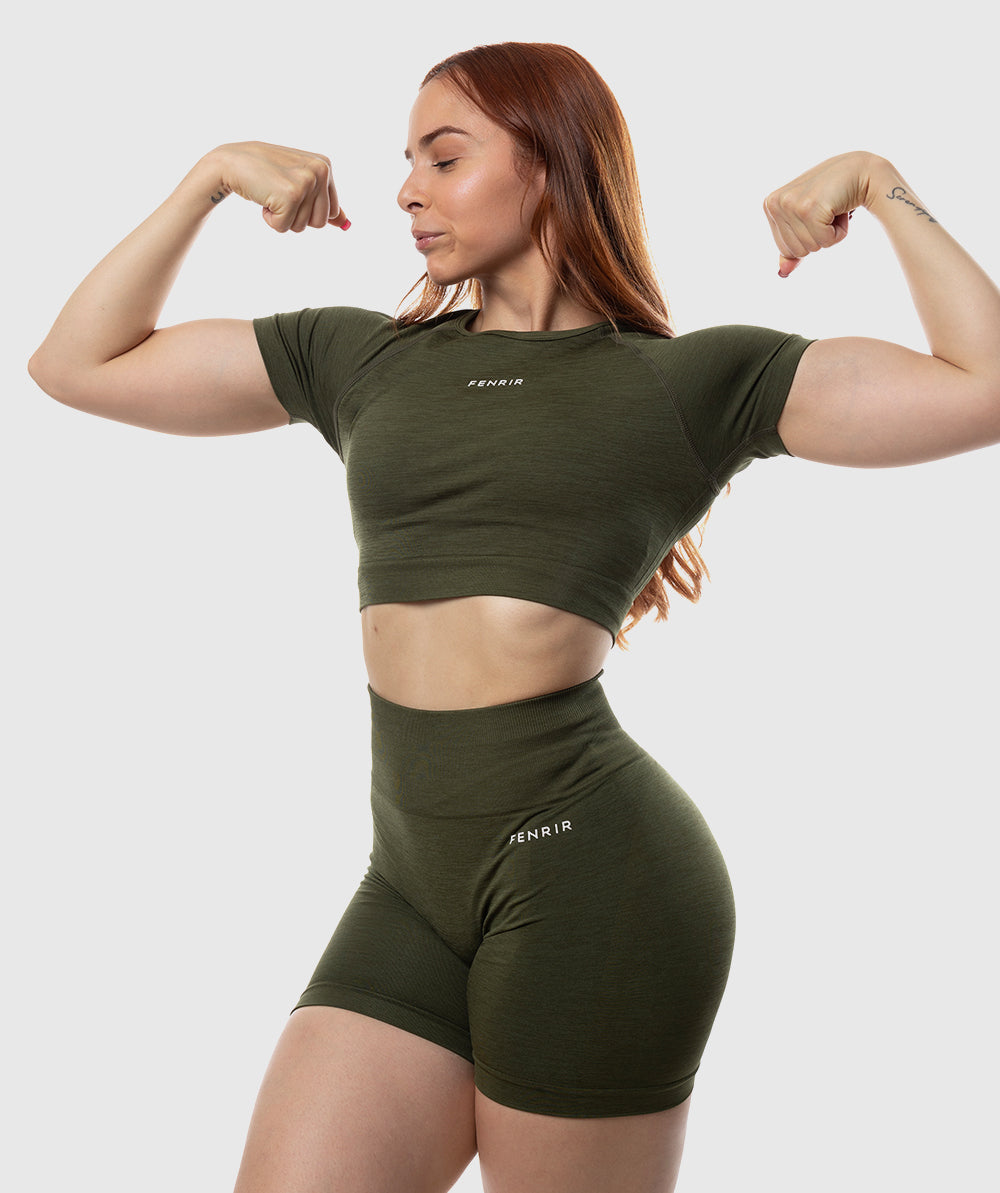 SET CROP TOP SS + SHORT VERDE ARMY
