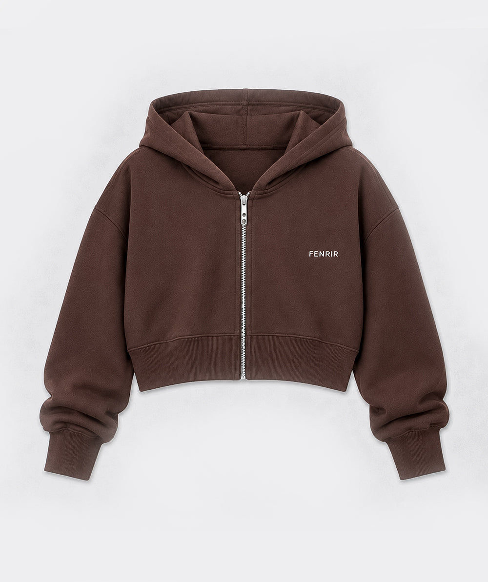 365 Slay Zip Hoodie Marrón Espresso - detalle de cierre de acero Fenrir