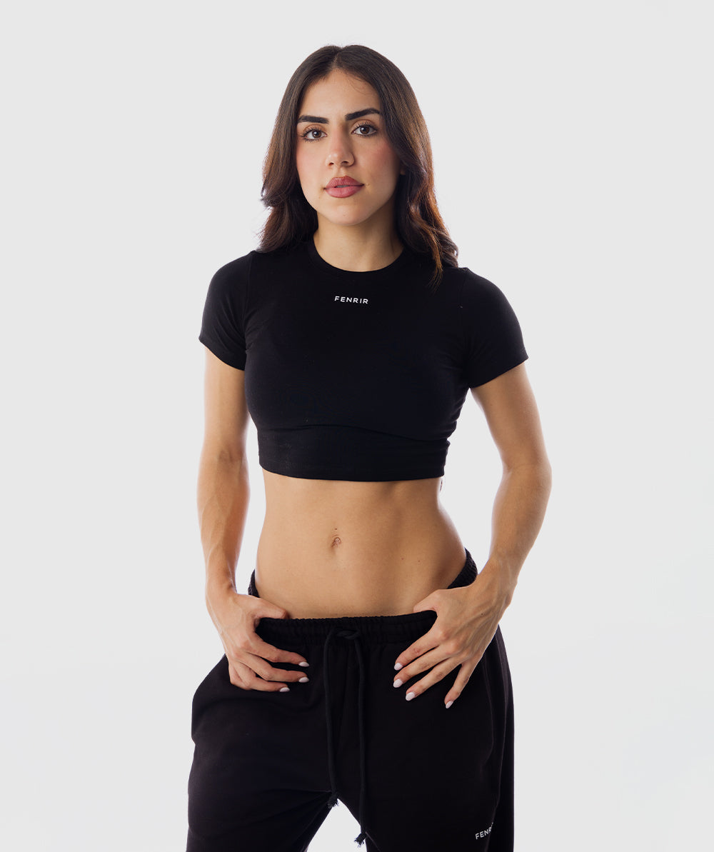 365 Baby Crop Tee Negro - crop top deportivo mujer Fenrir