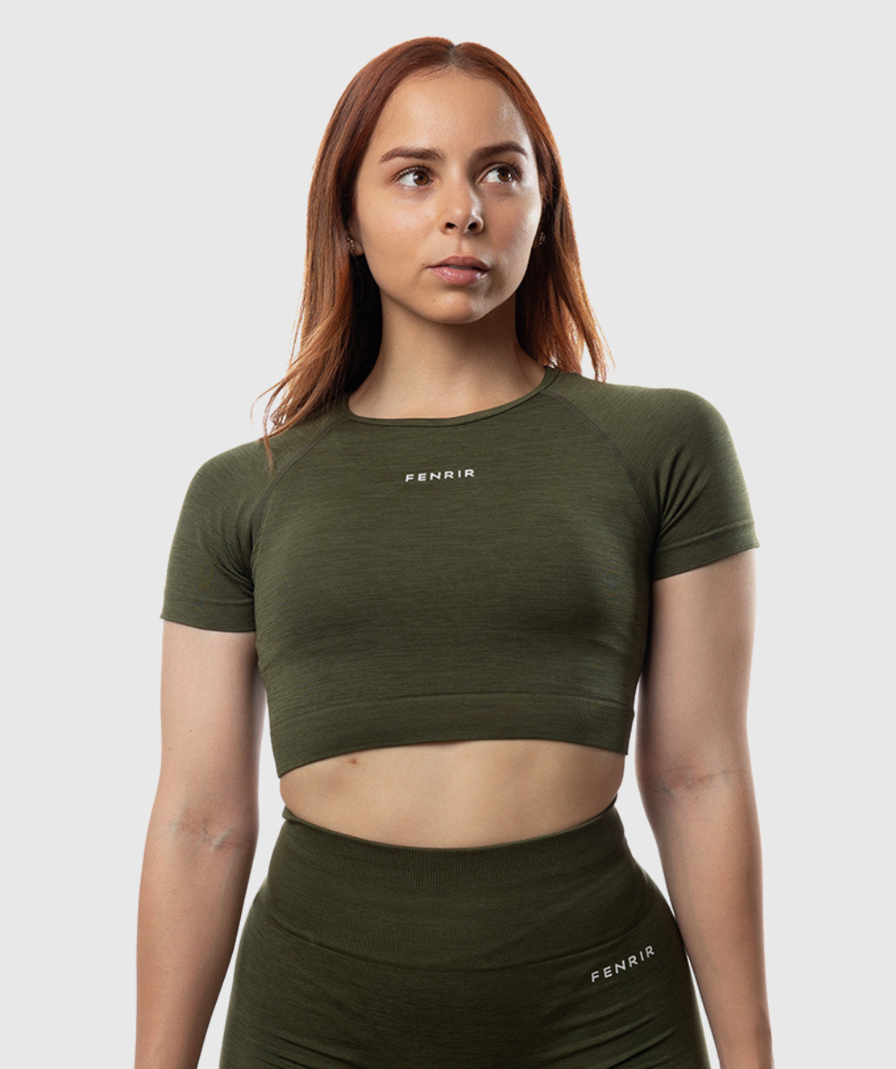 Empower Crop Top SS Verde Army