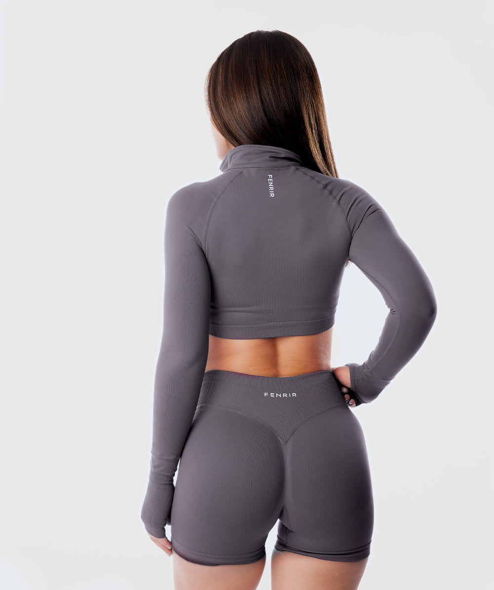 Casaca Zippy Crop Amplify Gris Moonlight 4