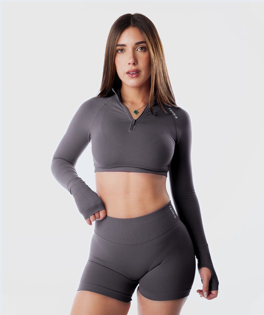 Casaca Zippy Crop Amplify Gris Moonlight 5
