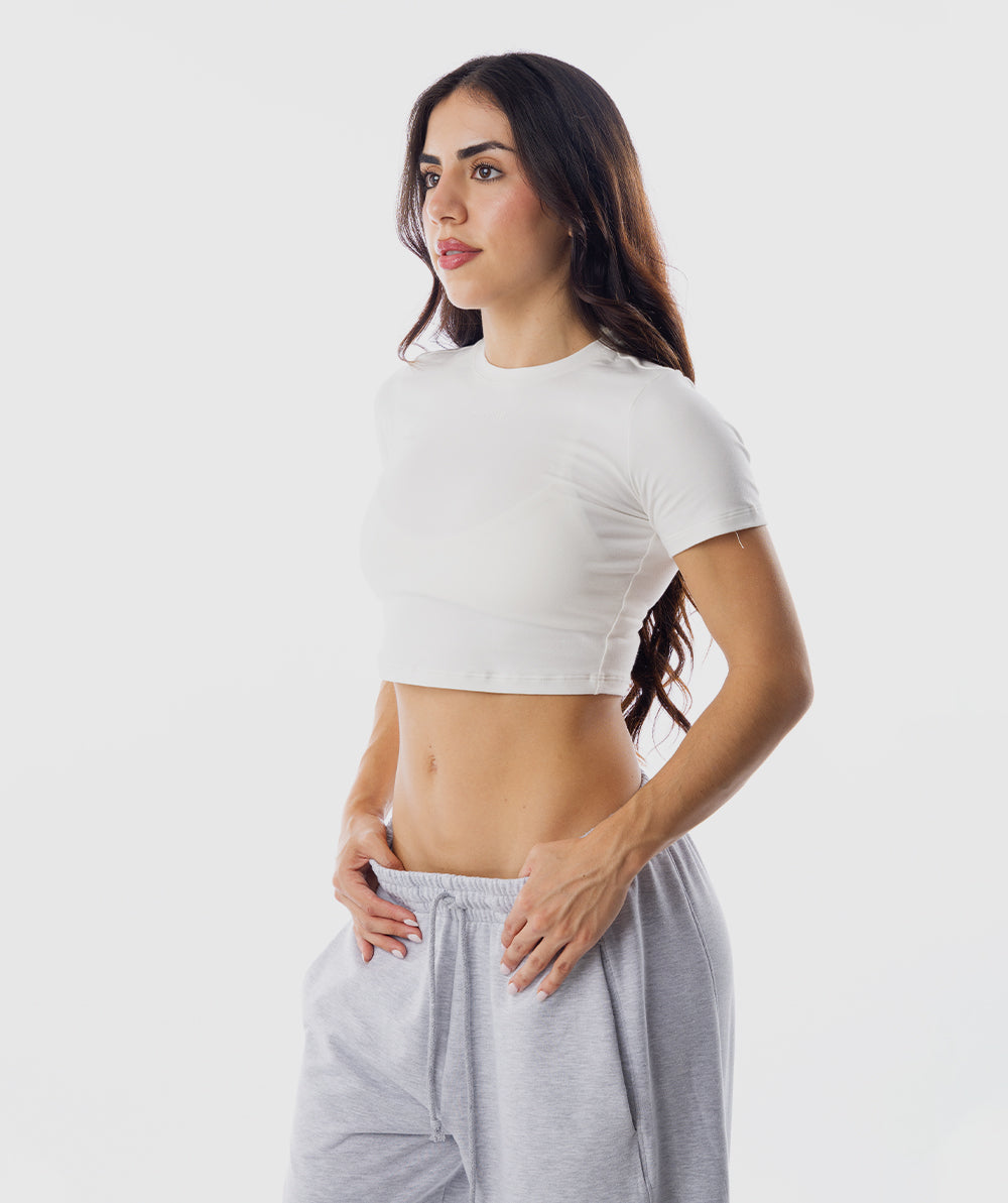 365 Baby Crop Tee Beige Vainilla - vista frontal crop top mujer Fenrir