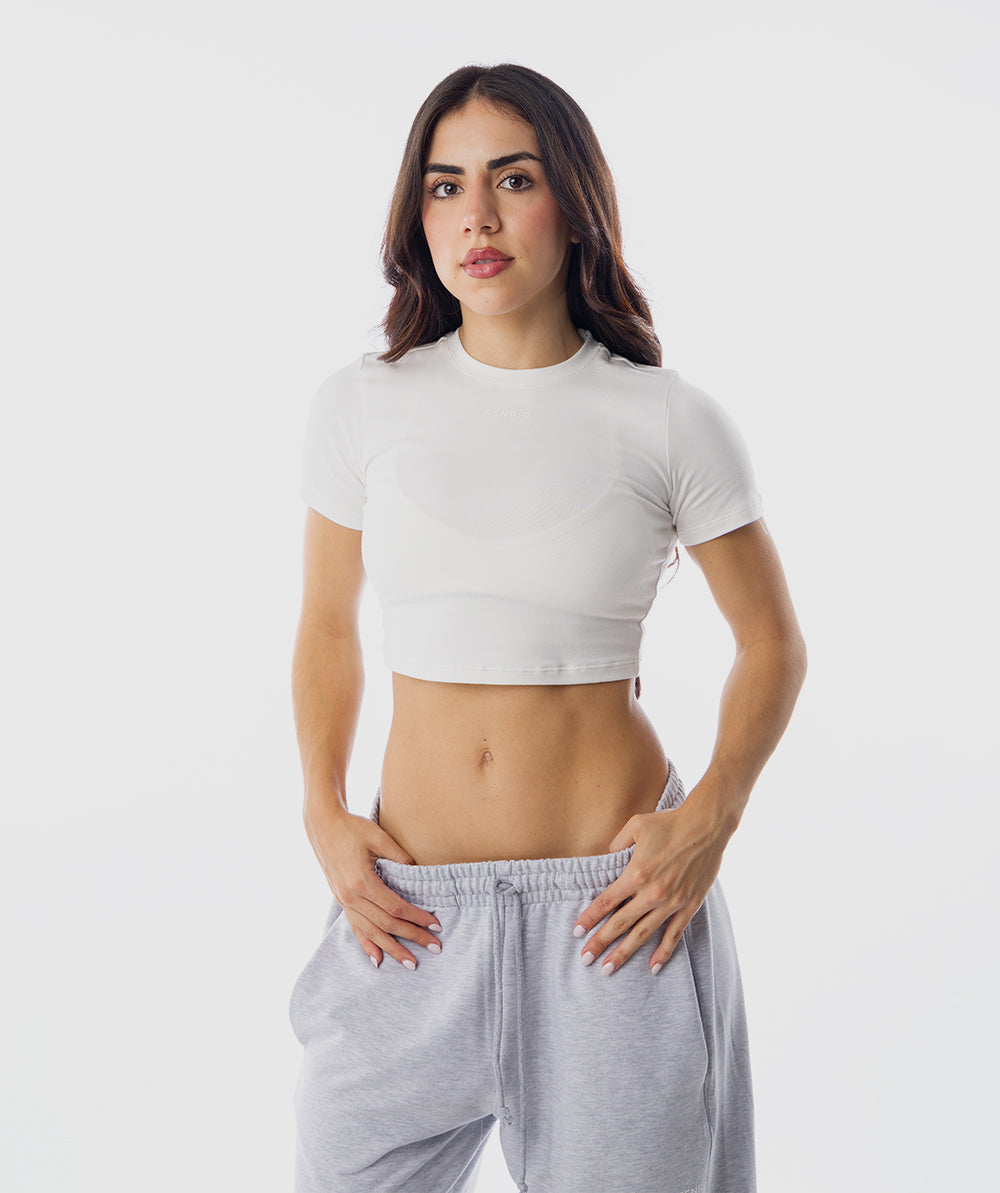 365 Baby Crop Tee Beige Vainilla - crop top deportivo mujer Fenrir