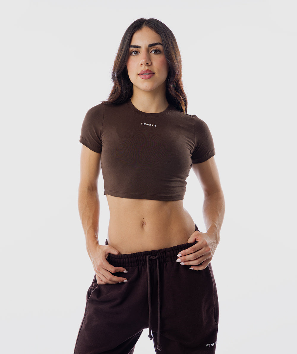 365 Baby Crop Tee Marrón Espresso - crop top deportivo mujer Fenrir