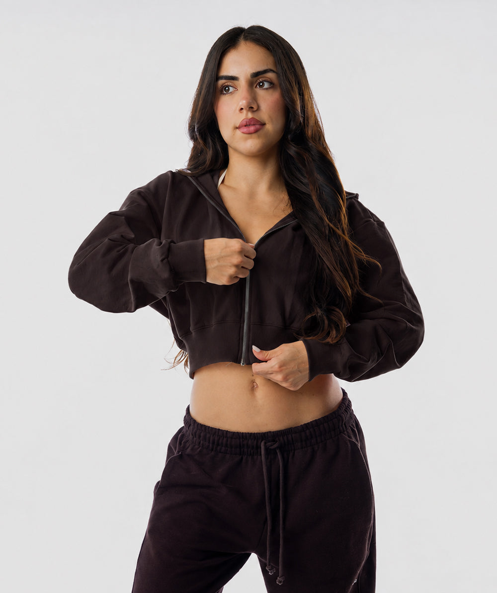 365 Slay Zip Hoodie Marrón Espresso - vista frontal casaca mujer Fenrir