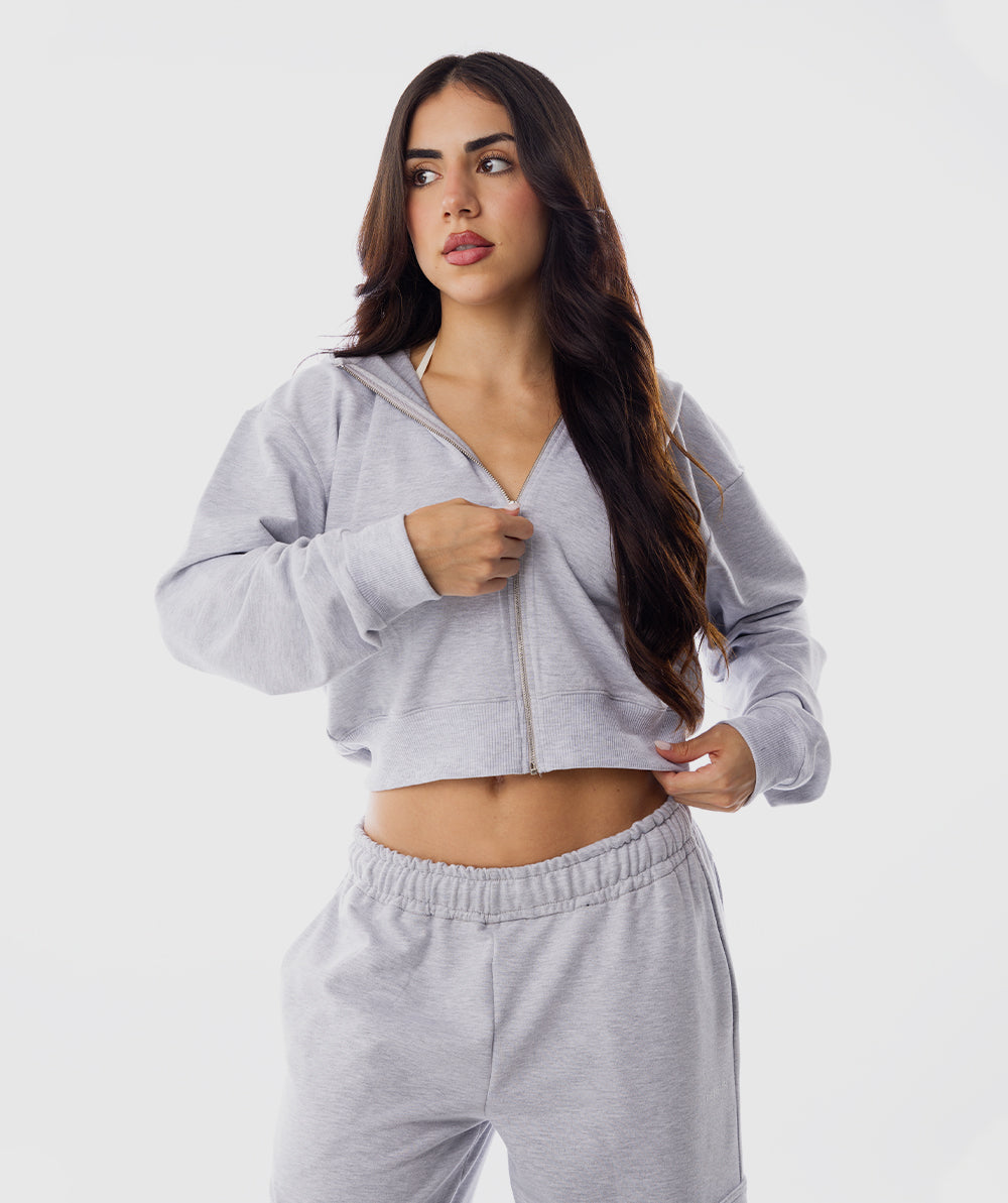 365 Slay Zip Hoodie Gris Snow - vista frontal casaca mujer Fenrir